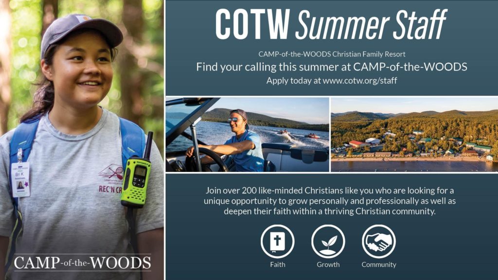 Camp Of The Woods is a year-round Christian family resort and conference center located in the Adirondack Mountains of upstate New York, whose mission is to present the Biblical truths of Jesus Christ, develop Christian leaders, strengthen the faith…